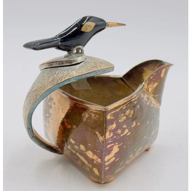 1980s Emilia Castillo Copper & Silver Creamer & Sugar Set With Bird Sculptures For Sale - Image 12 of 18
