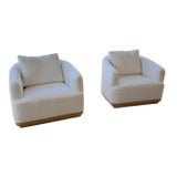 Pair of Rh Oslo Teak Swivel Outdoor Lounge Chairs For Sale