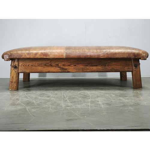Vintage Czechoslovak Oak and Patinated Leather Gym Bench, 1940s For Sale - Image 13 of 15