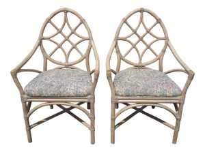 Vintage McGuire Mid Century Modern Bamboo Rattan Accent Chairs - a Pair