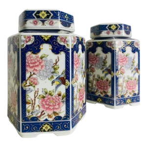 Vintage Hand Painted Japanese Jars With Lids/A Pair