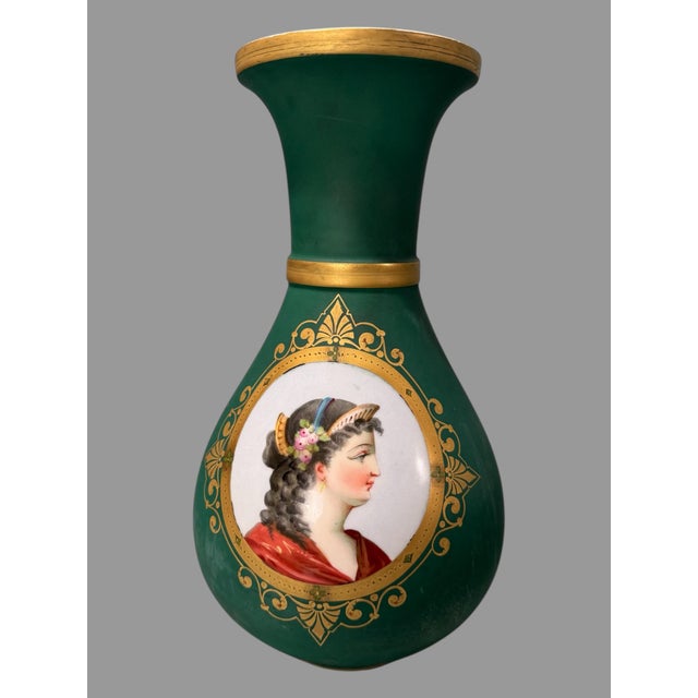 Pair of Antique Victorian 13" Old Paris Porcelain Portrait Vases In very nice original condition showing some typical age-...