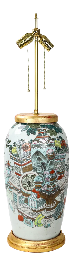 19th Century Famille Rose Vase Double Head Table Lamp