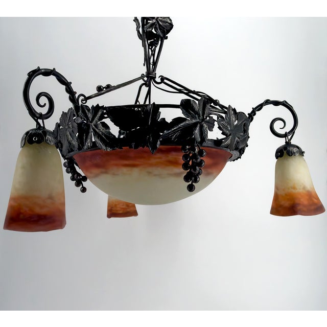 Muller Frères Art Deco Chandelier in Wrought Iron and Blown Glass from Muller Frères Lunéville, France, 1920s For Sale - Image 4 of 18