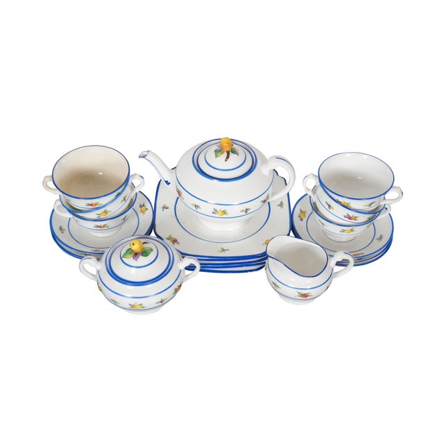 French Country Late 20th Century English Tuscan Fruits Fine China Tea Coffee Demitasse Cups Creamer Pitcher - 22 pcs For Sale - Image 3 of 14