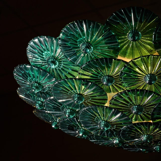 Deep Teal Venetian Glass Flush Mount by Carlo Nason, Murano, Italy For Sale - Image 9 of 9