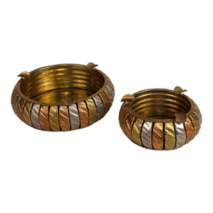 Vintage Traditional Moorish Brass & Copper Nesting Ashtray - A Pair