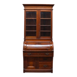 Victorian Walnut & Burl Roll Top Secretary Desk C1880