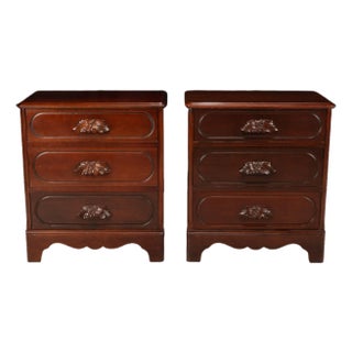 Mid 20th Century Carl Forslund Three Drawer Side Table Chest Nightstands in Cherry - A Pair For Sale