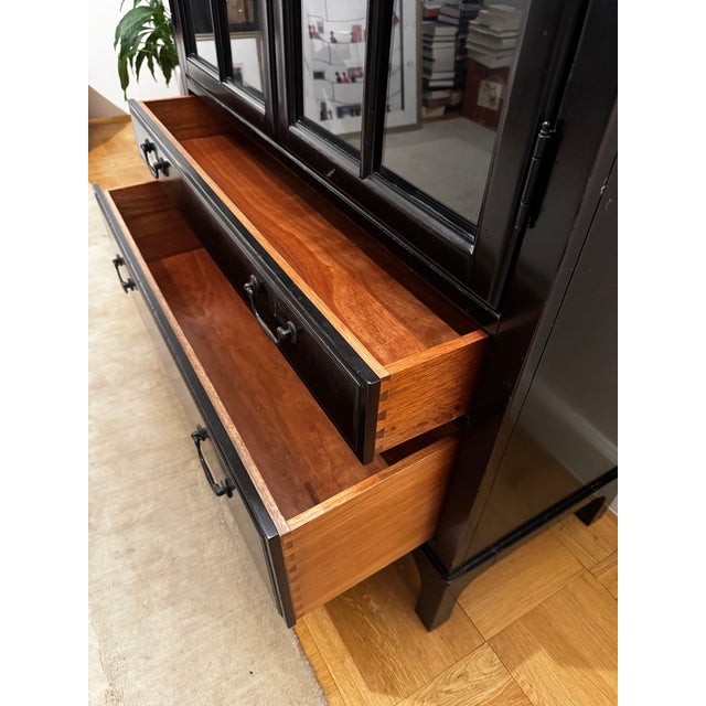 Bronson Mahogany Glass Door Bookcase Cabinet in Heritage Black Attributed to Pottery Barn For Sale - Image 15 of 18