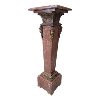 Antique French Louis XV Rouge Marble and Figural Bronze Maiden Pedestal Stand For Sale