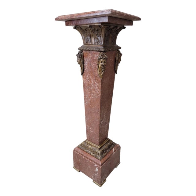 Antique French Louis XV Rouge Marble and Figural Bronze Maiden Pedestal Stand For Sale
