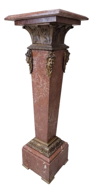 Antique French Louis XV Rouge Marble and Figural Bronze Maiden Pedestal Stand