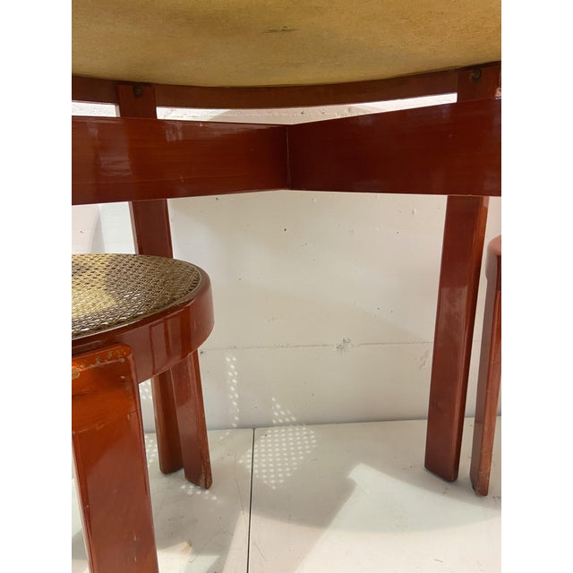 Italian Red Lacquered Wooden Breakfast Table and Chairs by Gianfranco Frattini, 1975, Set of 5 For Sale - Image 3 of 11