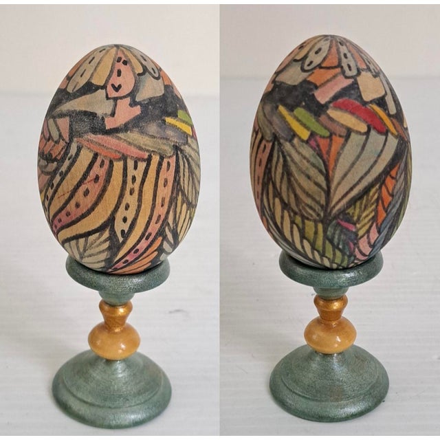 Blue Vintage Lot 3 Russian Hand Painted Wooden Egg Sets Plus Matryoshka Dolls For Sale - Image 8 of 12