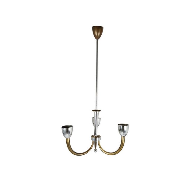 1940s Vintage Italian Brass and Chrome Plated Metal Pendant Lamp, 1940s For Sale - Image 5 of 10