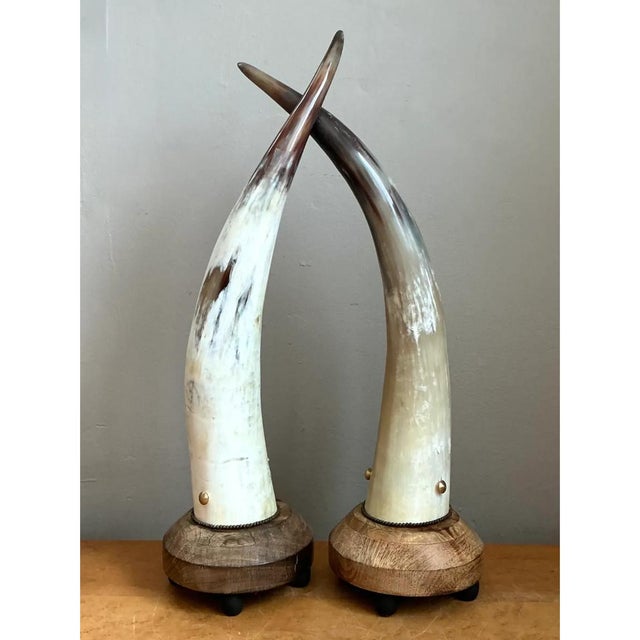 Vintage Horn and Wood Accent Lamps - Pair For Sale - Image 12 of 12