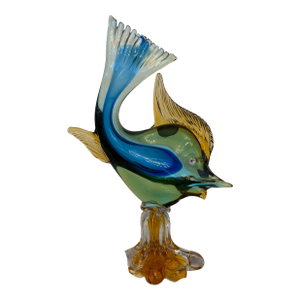 Vintage J. I. Company Green, Blue and Amber Angle Fish Sculpture