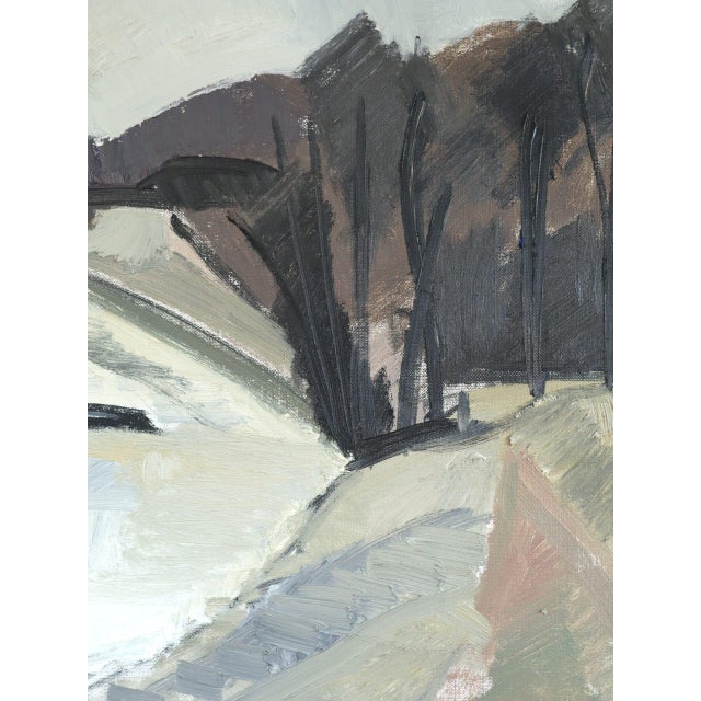 Mid-Century Modern 'Still Coast' Vintage Swedish Abstract Coastal Landscape Oil Painting, Framed For Sale - Image 11 of 13