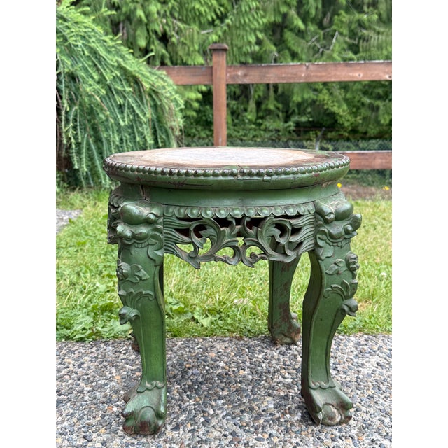 Asian Antique 19th Century Chinese Carved Hongmu Rosewood Marble Top Table Cut Down For Sale - Image 3 of 7