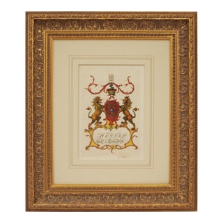 Bennet Antique Armorial Engraving Earl of Tankerville Coat of Arms Hand Colored Matted Framed For Sale