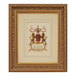 Bennet Antique Armorial Engraving Earl of Tankerville Coat of Arms Hand Colored Matted Framed