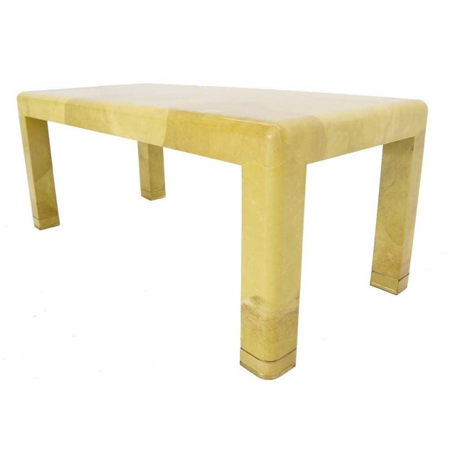 1960s Mid-Century Modern Lacquered Goat Skin Parchment Coffee Table Brass Feet MINT For Sale - Image 5 of 8