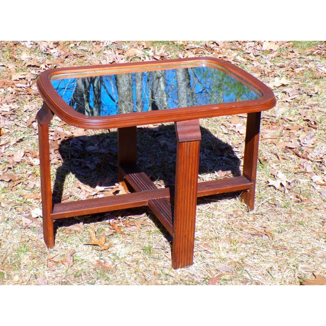 Vintage Art Deco Mirror Top End Table Solid Walnut Petite Coffee Table For Sale - Image 9 of 14