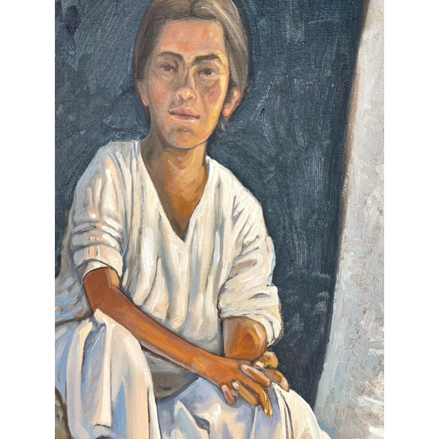 Manuel Lizarraga Mexican Woman Portrait Oil Painting 1988 For Sale - Image 4 of 11