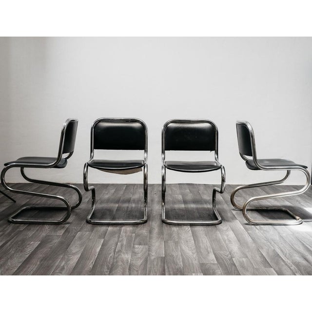 1970s Vintage Chromed Steel Cantilever Chairs, 1970, Set of 4 For Sale - Image 5 of 14