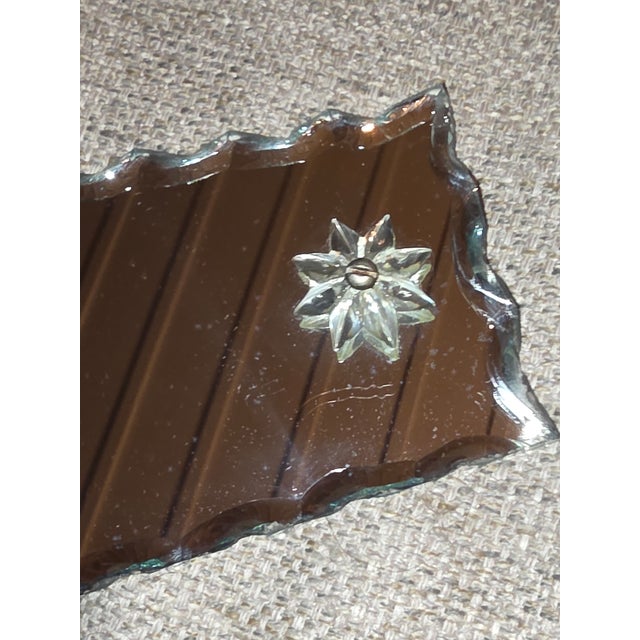 Great vintage mirror back wall bracket with clear glass shelf that is 3.75"w and 3"d.