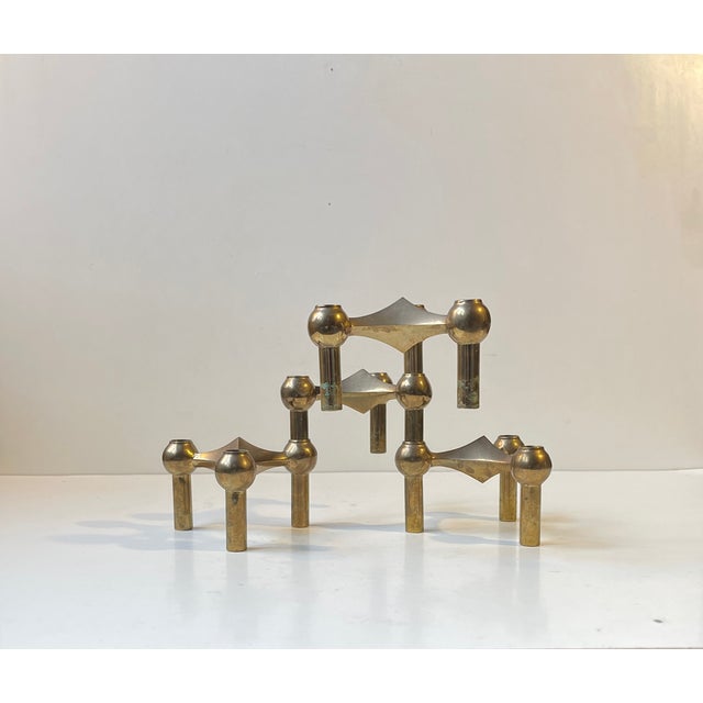 Vintage Modular Candleholders in Brass by Frits Nagel for BMF, 1960s, Set of 4 For Sale - Image 10 of 10