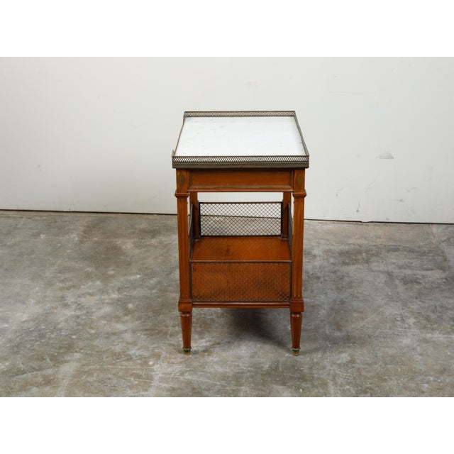 Brown French 19th Century Walnut Console Table with Marble Top and Brass Gallery For Sale - Image 8 of 12