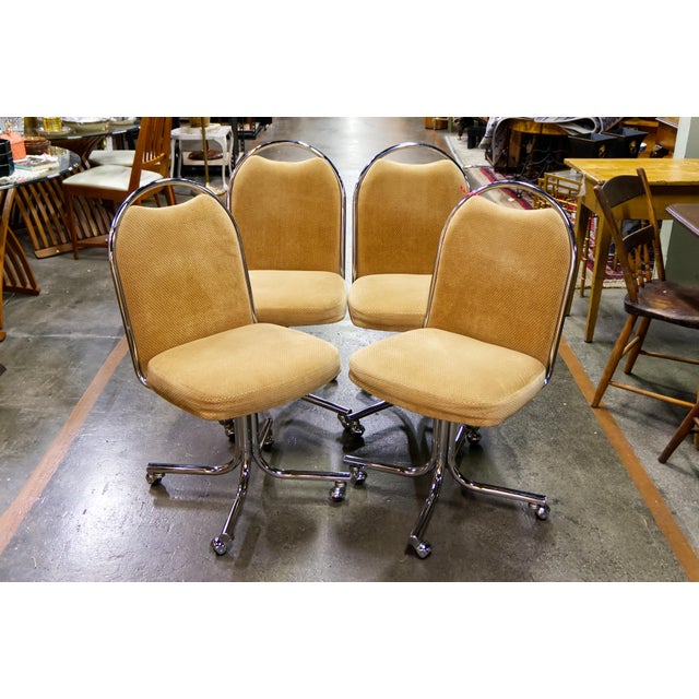 Metal Daystrom Rolling Tubular Chrome Upholstered Chairs Set of 4 For Sale - Image 7 of 10