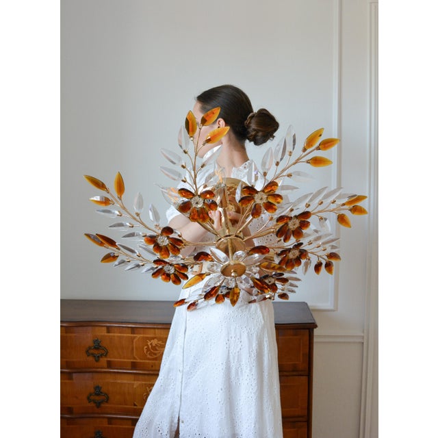 Red Large Vintage Amber Crystal Flower Chandelier, 1970s For Sale - Image 8 of 13