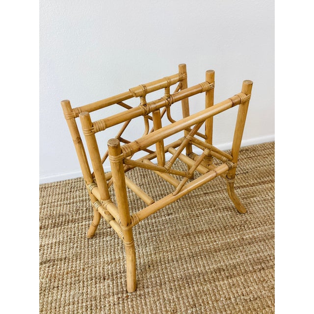 Vintage Bamboo Rattan Fretwork Magazine Rack Stand Chinoiserie / Boho Style For Sale In Palm Springs - Image 6 of 6