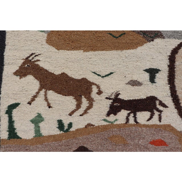 Vintage African Tapestry With Tribal Village, Wildlife and Hunting Scene For Sale - Image 10 of 15