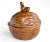 Studio pottery ceramic covered dish signed by artist. Cabin, Nature, Lake House, Boho decor, walnut shape with squirrel.