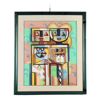 Ibrahim Kodra, The Couple, Oil on Canvas, Framed For Sale