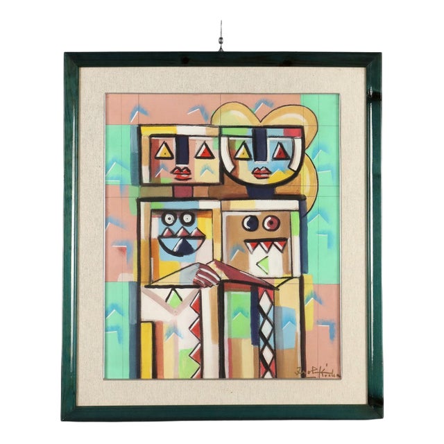 Ibrahim Kodra, The Couple, Oil on Canvas, Framed For Sale
