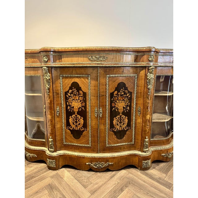 Antique Victorian Walnut Marquetry Inlaid Credenzas, 1880s, Set of 2 For Sale - Image 12 of 18