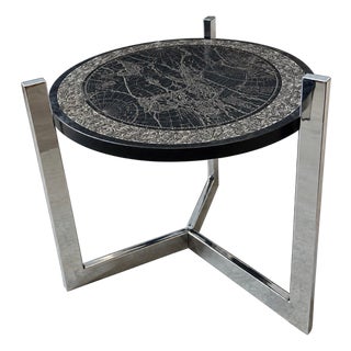 Etched Slate and Chrome Magellan World Map Side/End Table, 1970 For Sale