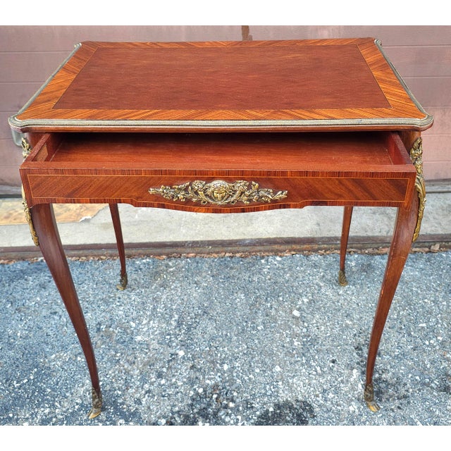 Alexandre Hugnet Kingwood and Tulipwood Parquetry Gilt Bronze Tea Table, Circa 1880s For Sale - Image 4 of 14