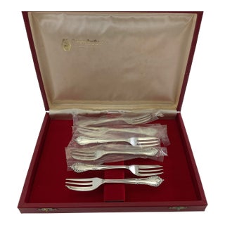 1980s Silver Set of 6 Pastry Forks , Chesterfiel with Storage For Sale