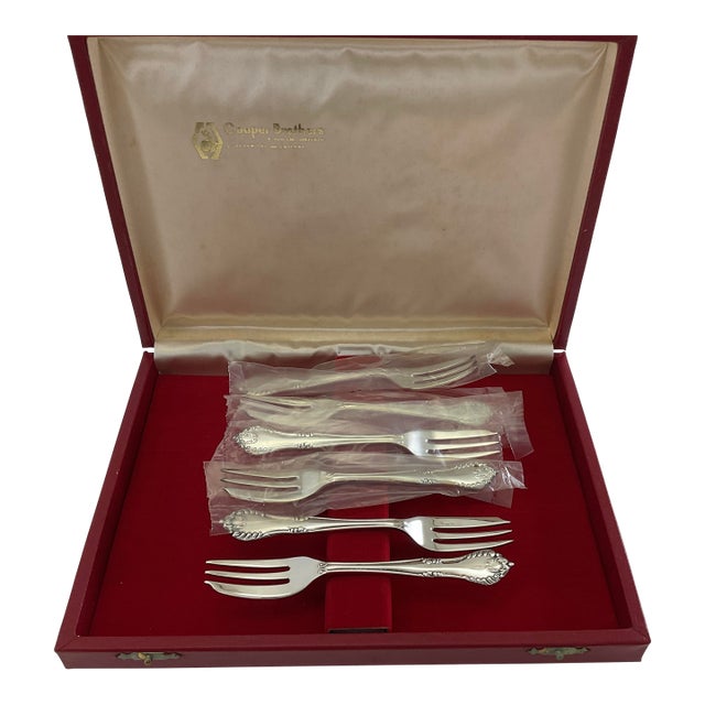 1980s Silver Set of 6 Pastry Forks , Chesterfiel with Storage For Sale