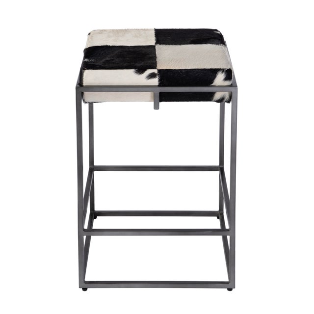 Spritely Home Accent Furniture Stinson 26.5 in. Seat Height Hair on Hide Leather and Iron Counter Stool with Footrest, Black and White For Sale - Image 4 of 8