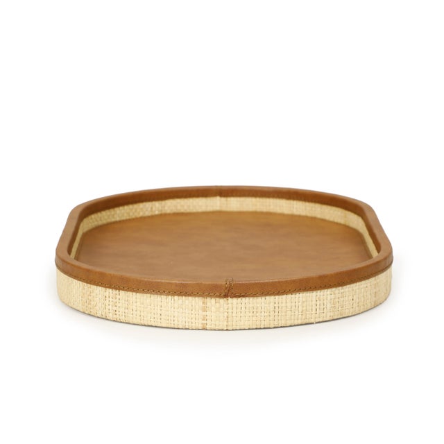 Hakiri Natural Raffia Large Designer Storage Tray For Sale - Image 4 of 7