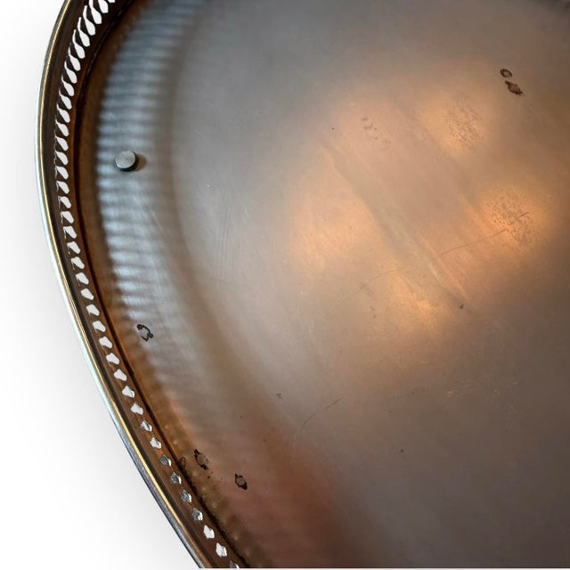 Vintage Silver-Tone Oval Pierced Gallery Tray With Handles and Feet For Sale - Image 4 of 11