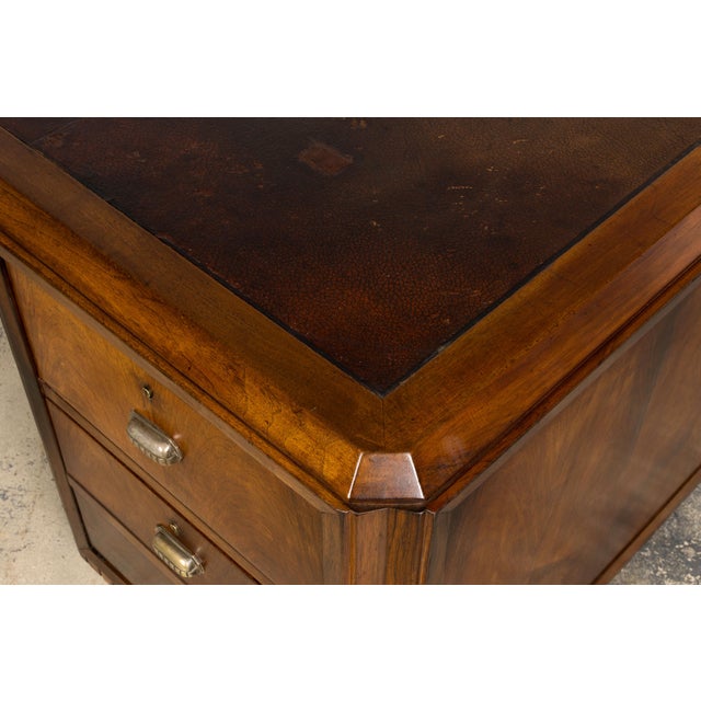 1930s French Art Deco Walnut Partner Desk With Leather Top For Sale - Image 18 of 18