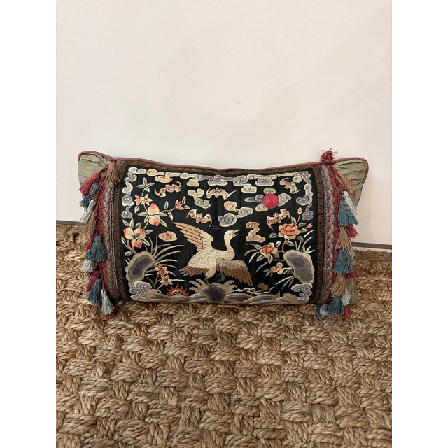 Chinese Pair of Antique Chinese Imperial Embroidered Silk Rank Badge Pillows For Sale - Image 3 of 11